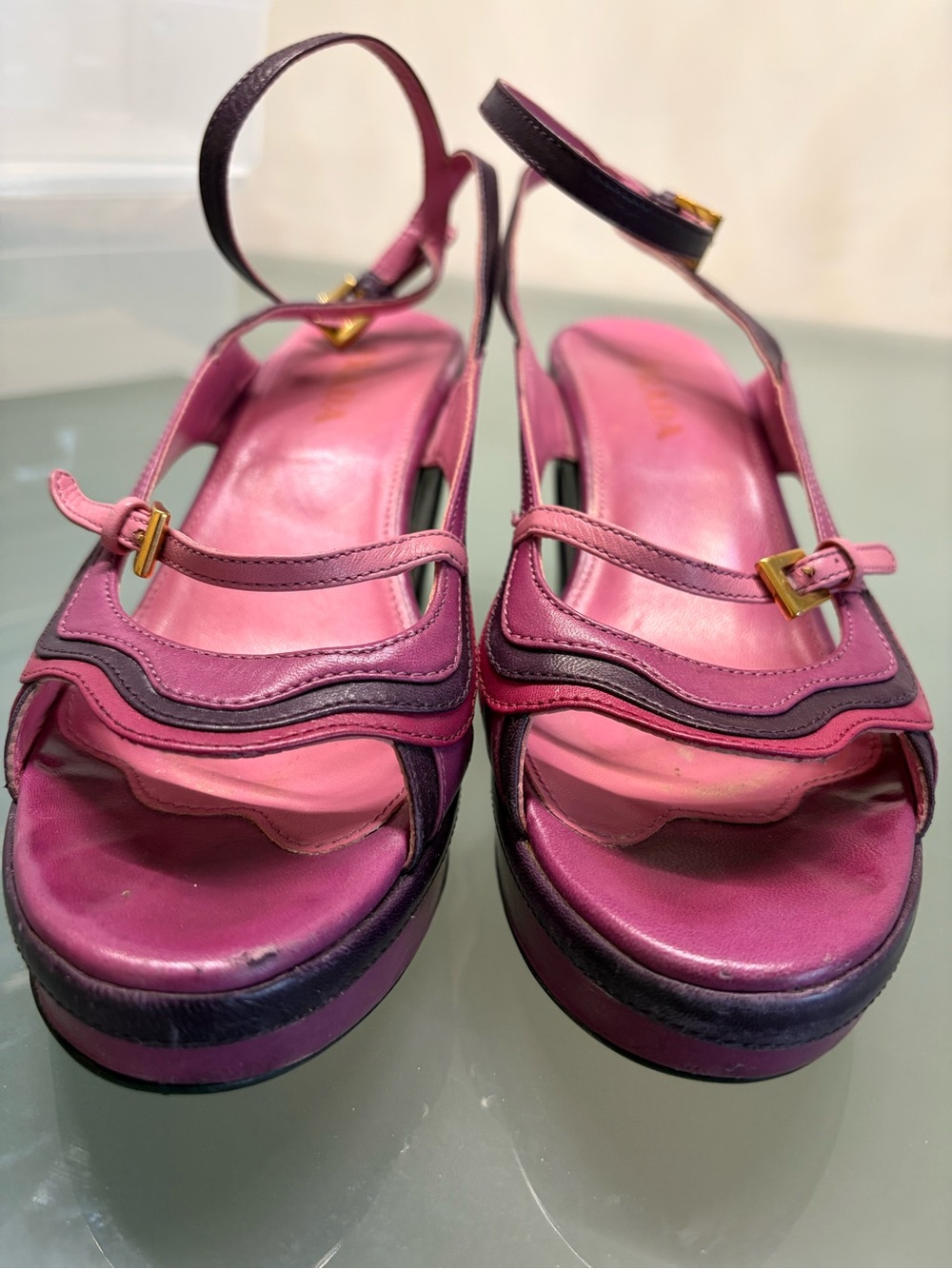 Prada Fuchsia and Deep Purple Two-Tone Platform Sandals - Picture 2 of 14